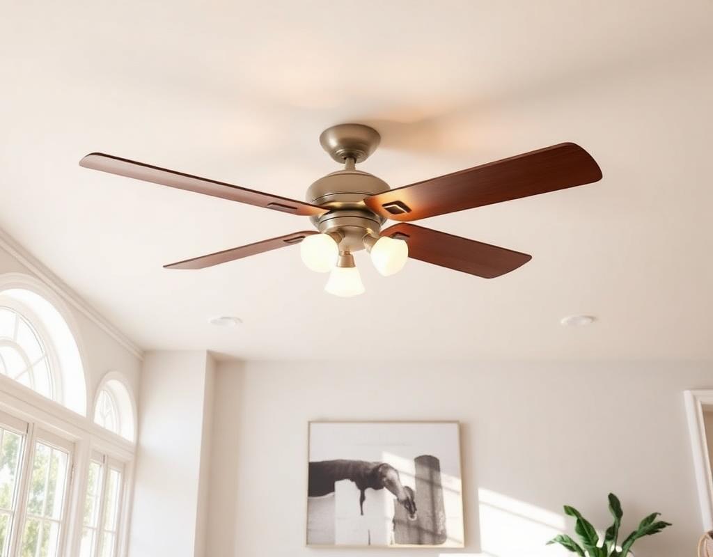 Ceiling fan installed in a bright living room